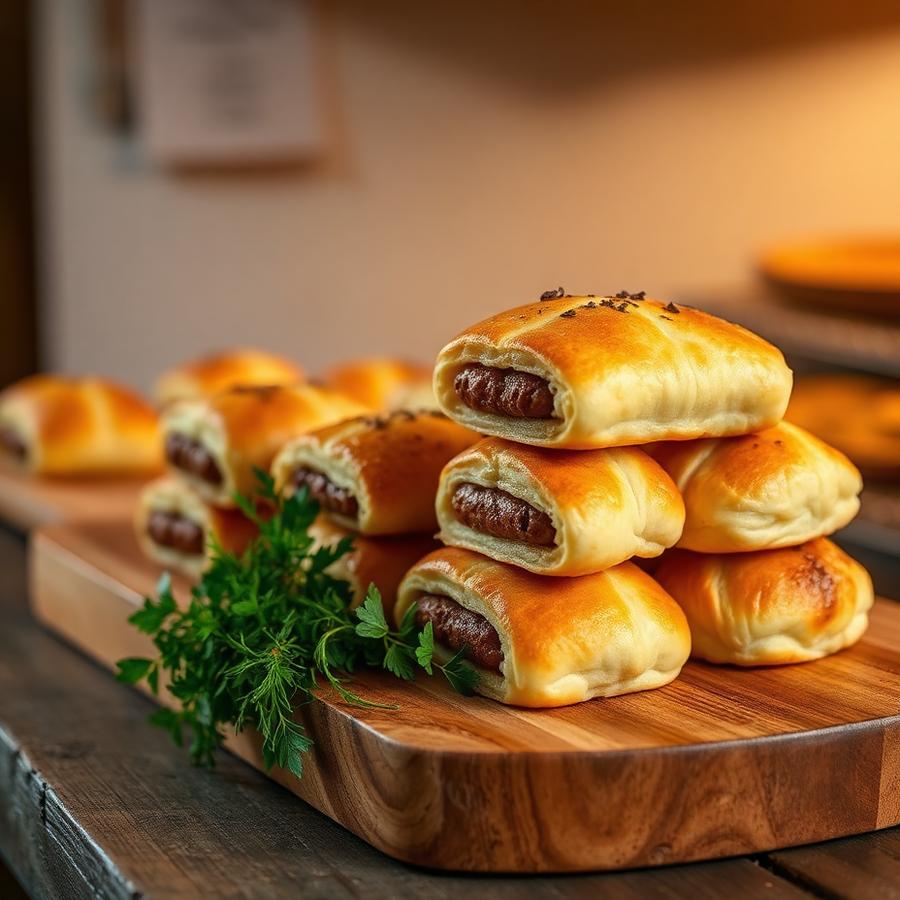 Golden flaky sausage rolls